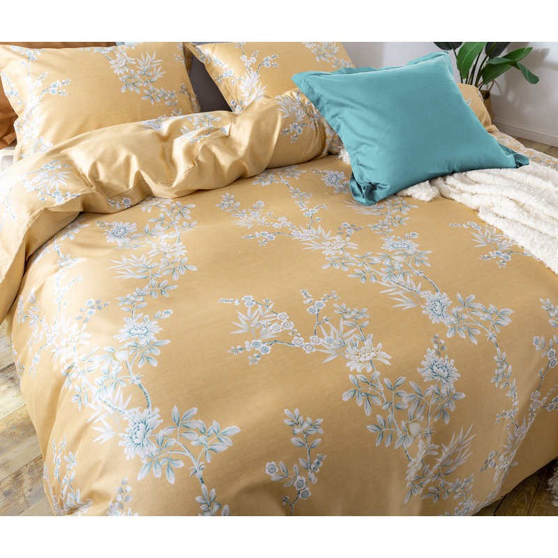 Floral Modern & Contemporary Sateen Floral Duvet Cover, Queen Duvet Cover + 2 Queen Shams