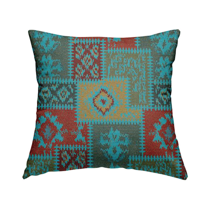 Ashtyn Patchwork Square Throw Cushion, 43cm H x 43cm W x 5cm D, Teal/Yellow/Orange