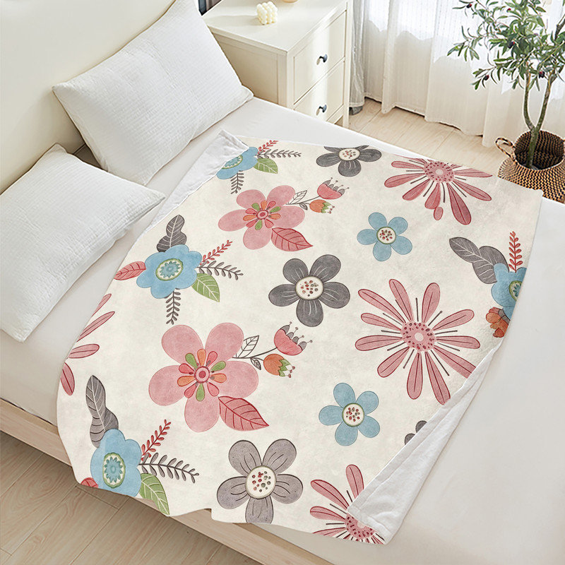 Jeté en flanelle JYK, L 30 po x l 40 po, Motif floral rose et bleu