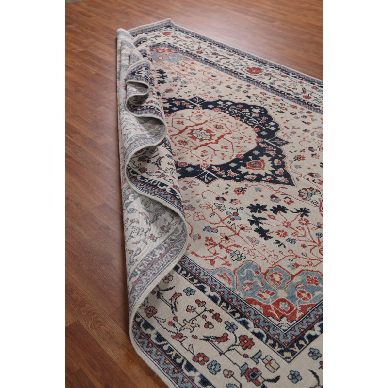 Tapis turc floral en laine Kashan Mohtasham noué à la main