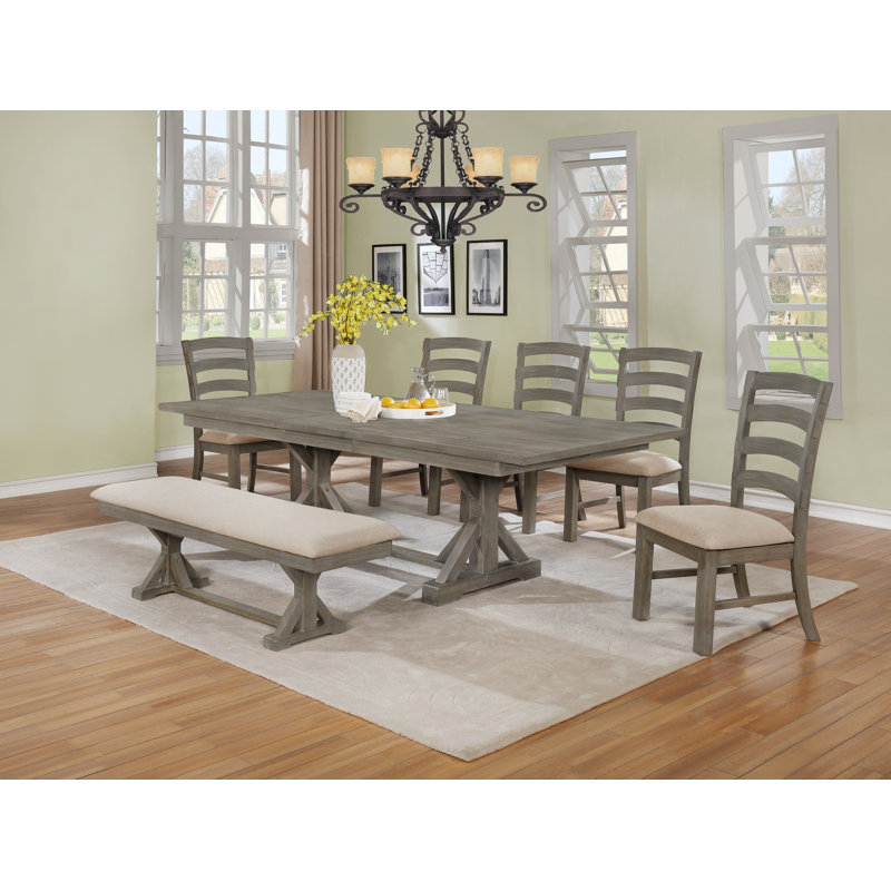 Ricki 8 - Person Extendable Trestle Dining Set, Gray Oak, Beige