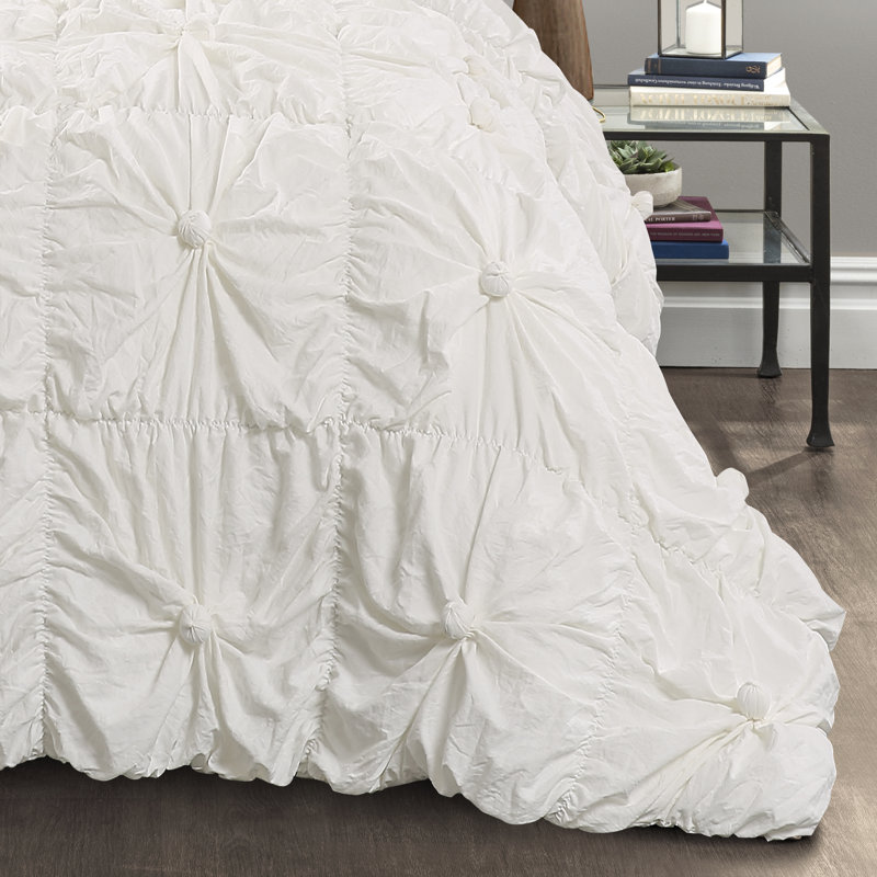 Bella 100% Cotton Modern & Contemporary 3 Piece Comforter Set, Full/Queen Comforter + 2 Shams, White