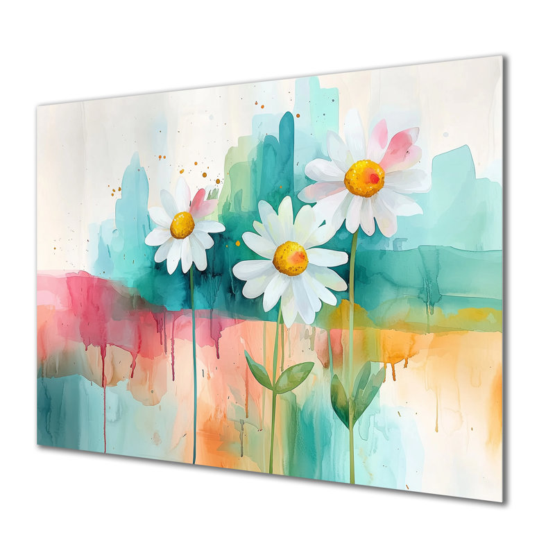 Minimalisme marguerites fleur dans le désert Blossom III - marguerites, art mural en métal, H 12 po x l 20 po