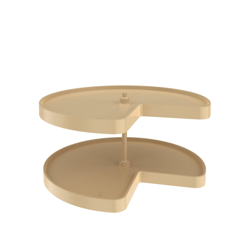Polymer Kidney-Shaped 2-Shelf Lazy Susan w/Bottom Mount Hardware for Corner Base Cabinets, 32" W, Almond