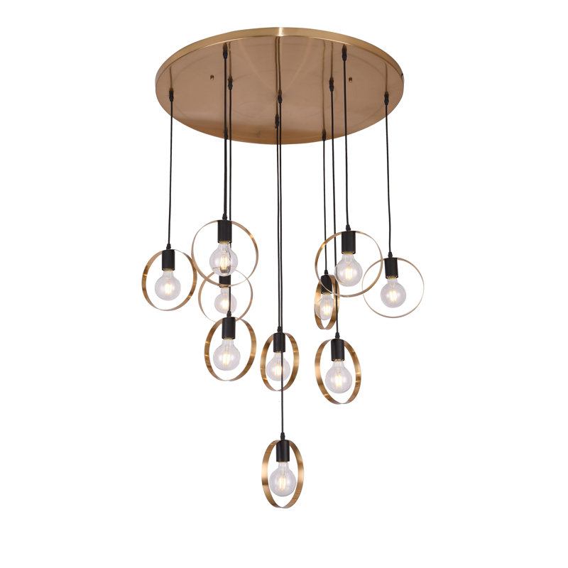 Luminaire suspendu industriel à 10 cercles en laiton