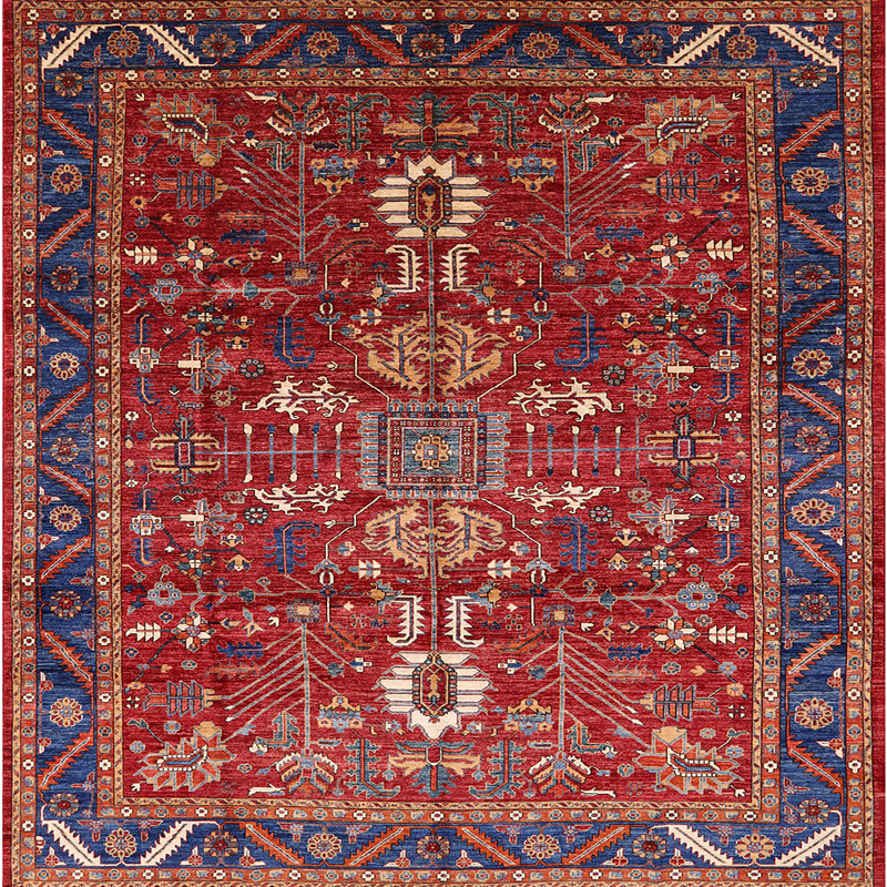 Tapis oriental rouge / bleu / crème Harmonsburg, Carré 7 pi