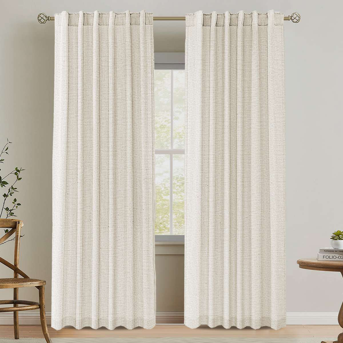 Linen Semi-Sheer Curtain Panel Set, 52" W x 84" L, Natural