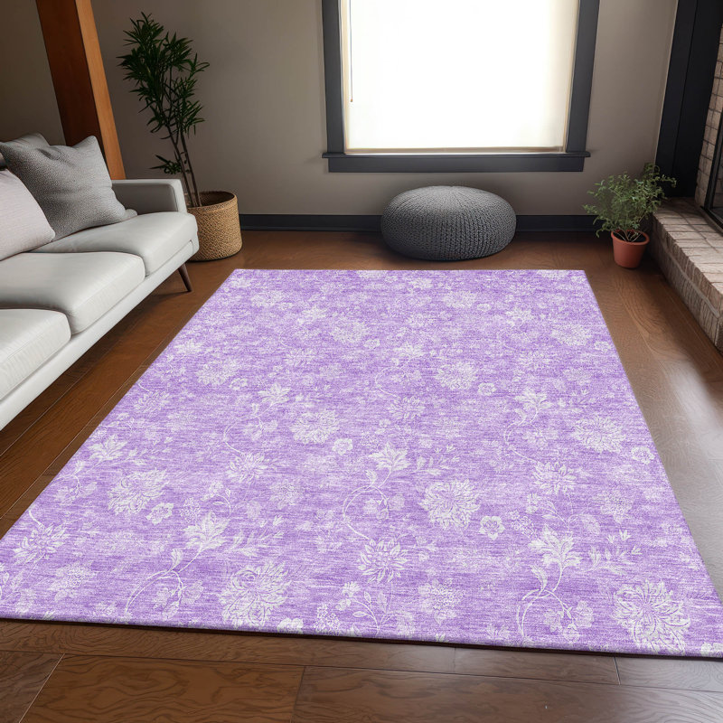 Premium Machine Washable Prisco Lilac Rug, Rectangle 2'6" x 3'10"