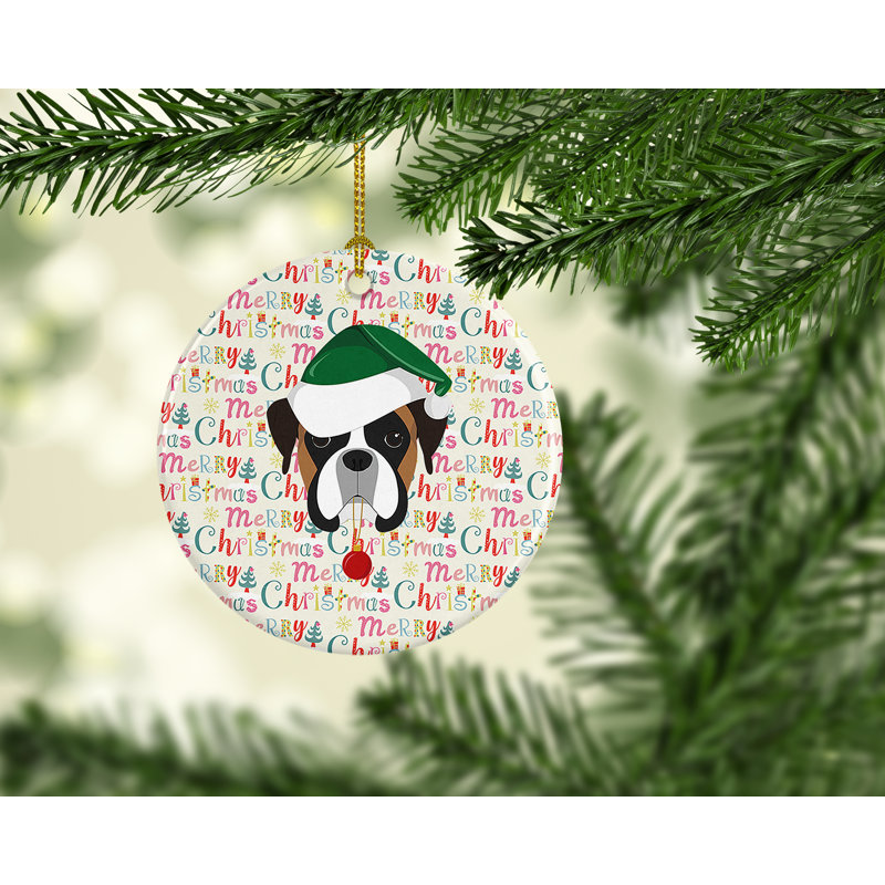 Ornement suspendu en céramique Boxer Merry Christmas
