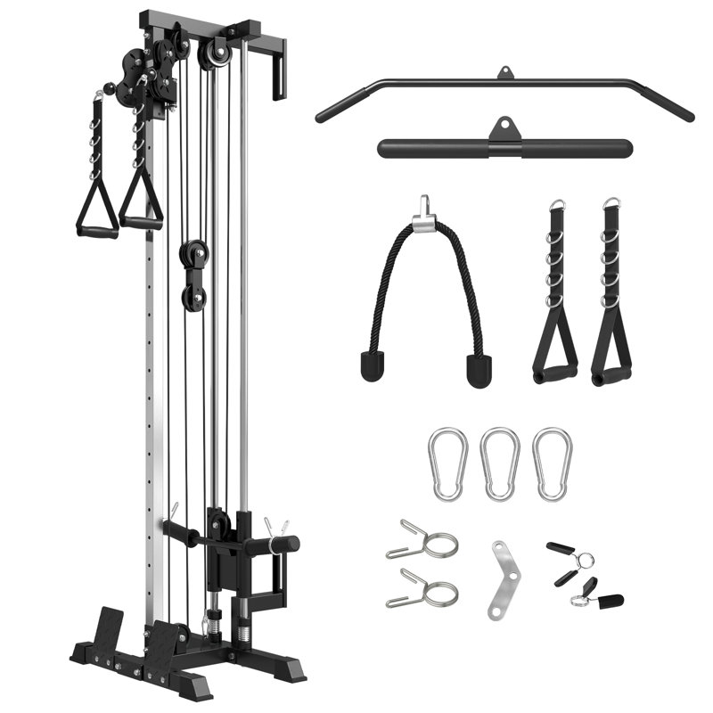 Machine à câble Mikolo, conception murale, poulies doubles et 17 réglages de hauteur pour la salle de gym à domicile, Noir