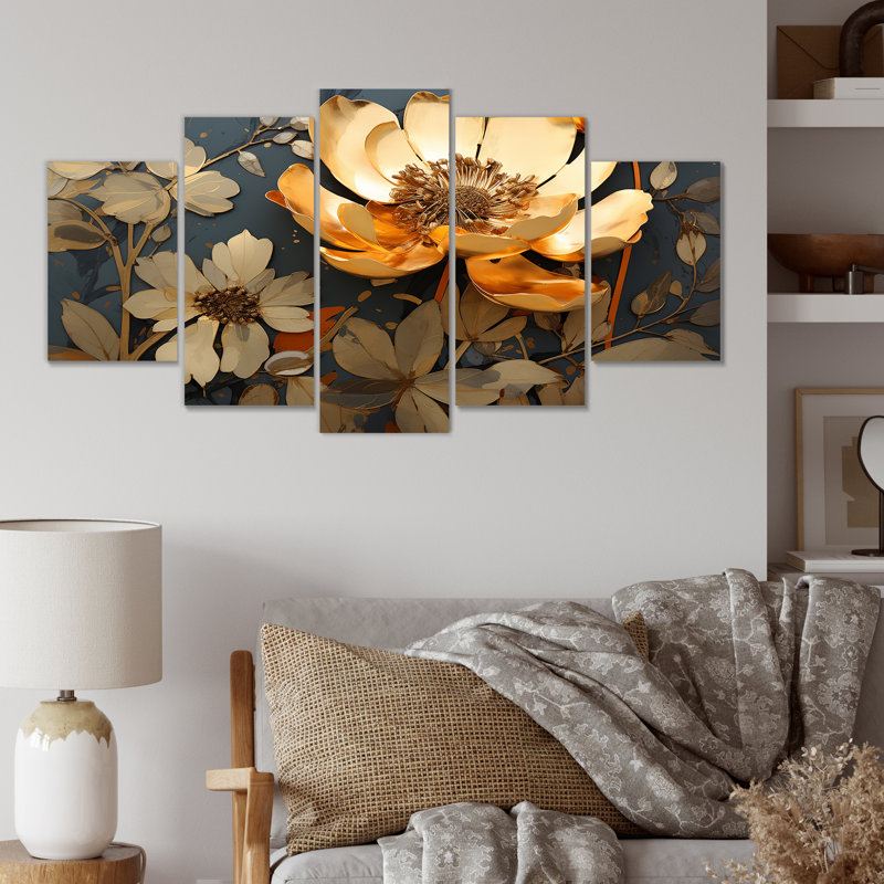 Golden Grey Poppy Meadows I - Poppies Multipanel Wall Art, ensemble