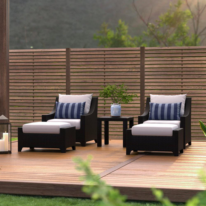 Mifflin 5 Piece Rattan Sunbrella Multiple Chairs Seating Group with Cushions, White Sunbrella