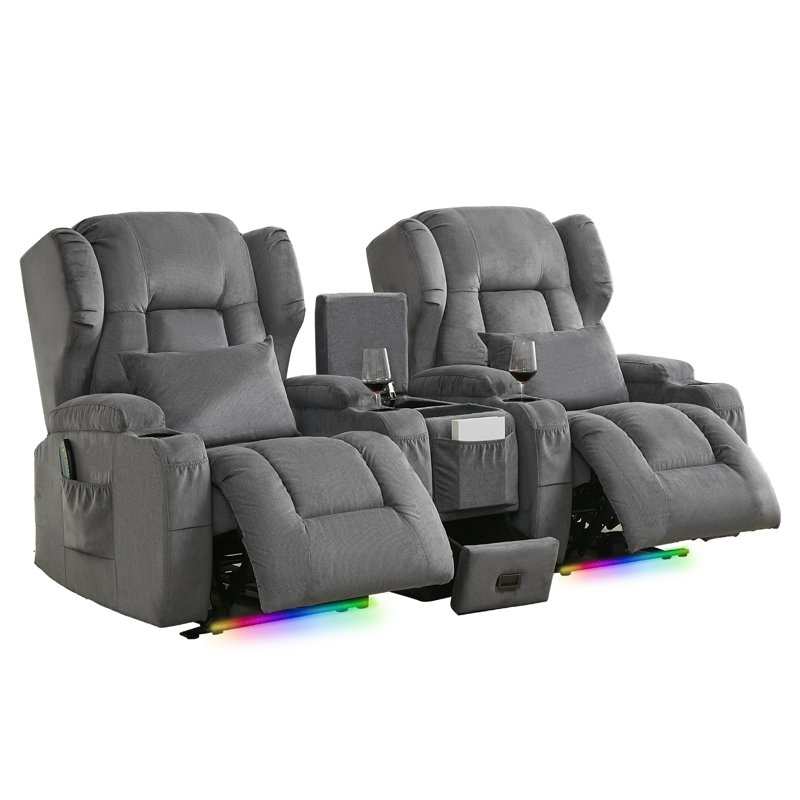 Ensemble de fauteuils inclinables électriques avec console multifonctionnelle, lumières DEL / porte-gobelets / coussins de charge / gratuits