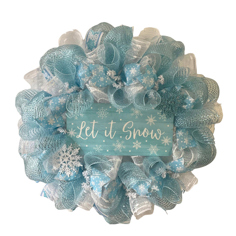 Winter Wreath With Ice Blue Let It Snow Snowflake