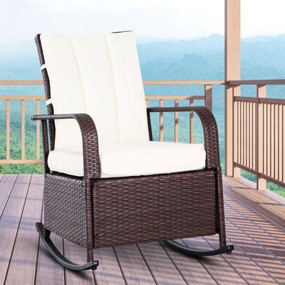 Chaise berçante d'extérieur avec coussin réglable et repose-pieds, fauteuil inclinable beige