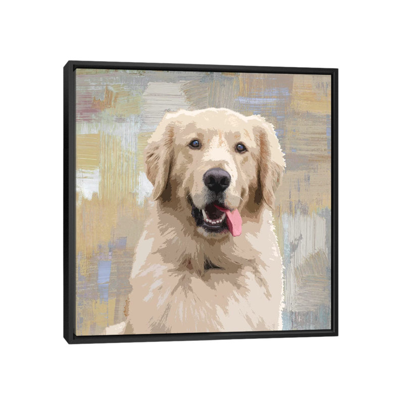 « golden retriever », reproduction d’impression sur toile, H 18 po x l 18 po x P 1,5 po, Toile avec cadre noir, Pas de tapis