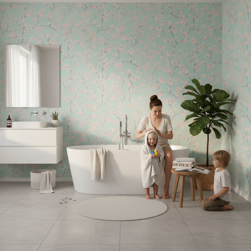 Papier peint branches de cerisier rose