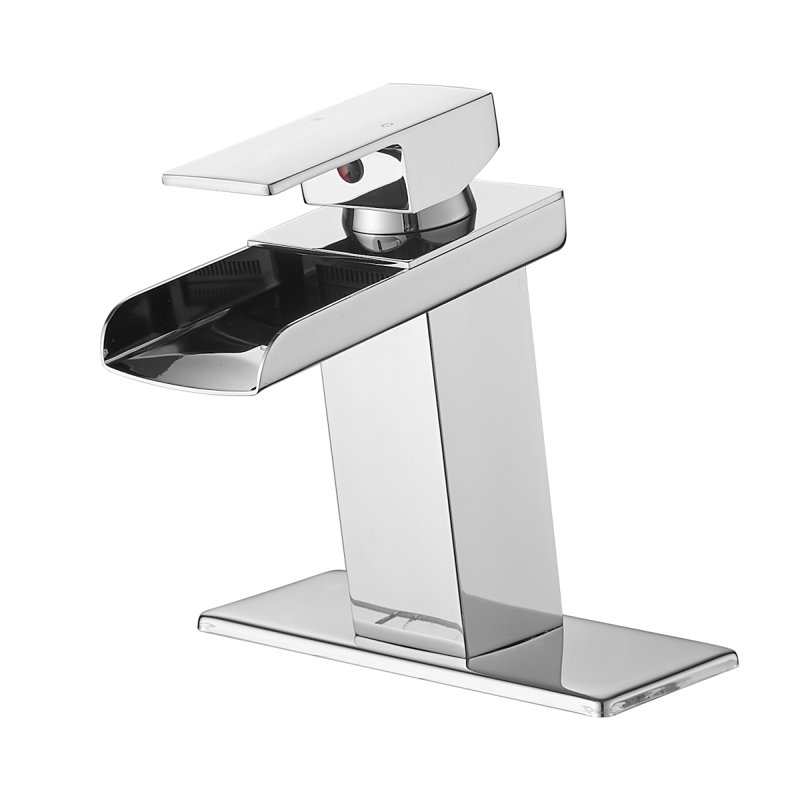 Sink Faucet With Deck Plate Waterfall Chrome Bathroom Faucets For Sink 1 Hole Or 3 Holes One Handle Faucets, Chrome