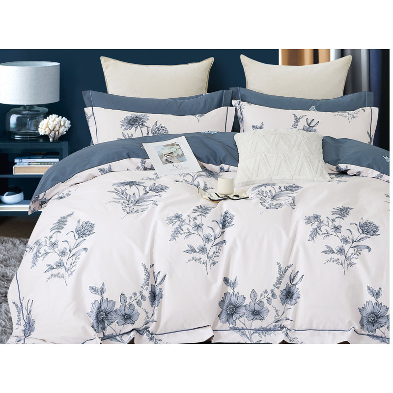 Cotton Twill Floral Comforter, King Comforter + 2 King Shams