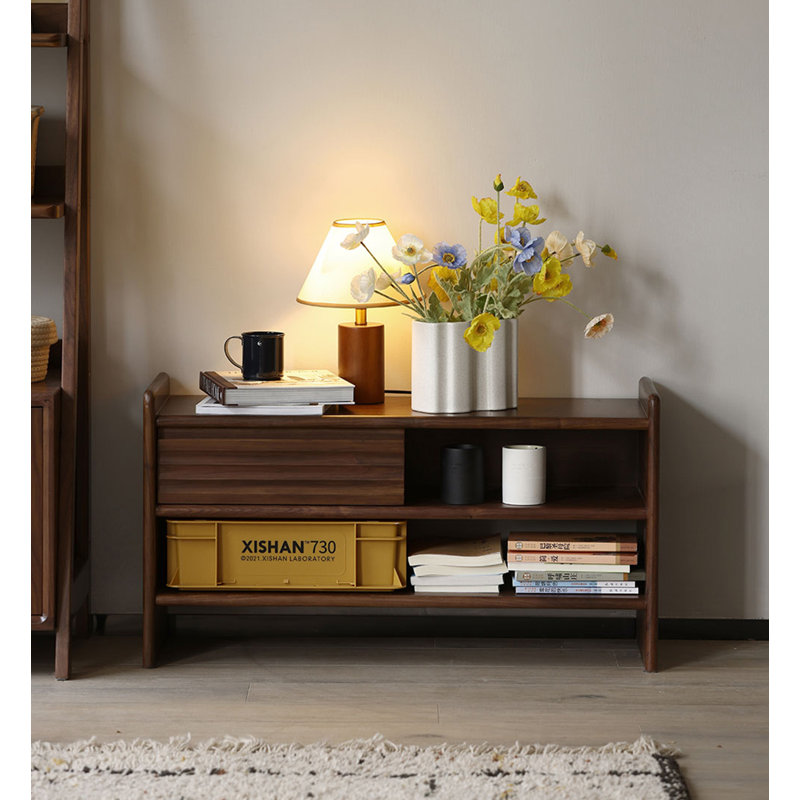 Scandinavian Solid Wood Multi-Layer Shoe Storage Bench With Cushion And Drawers