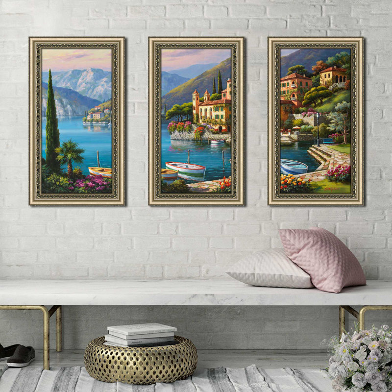 "Villa Bella Vista" par Sung Kim - 3 pièces encadrées, H 35,5 po x l 58,5 po x P 0,75 po