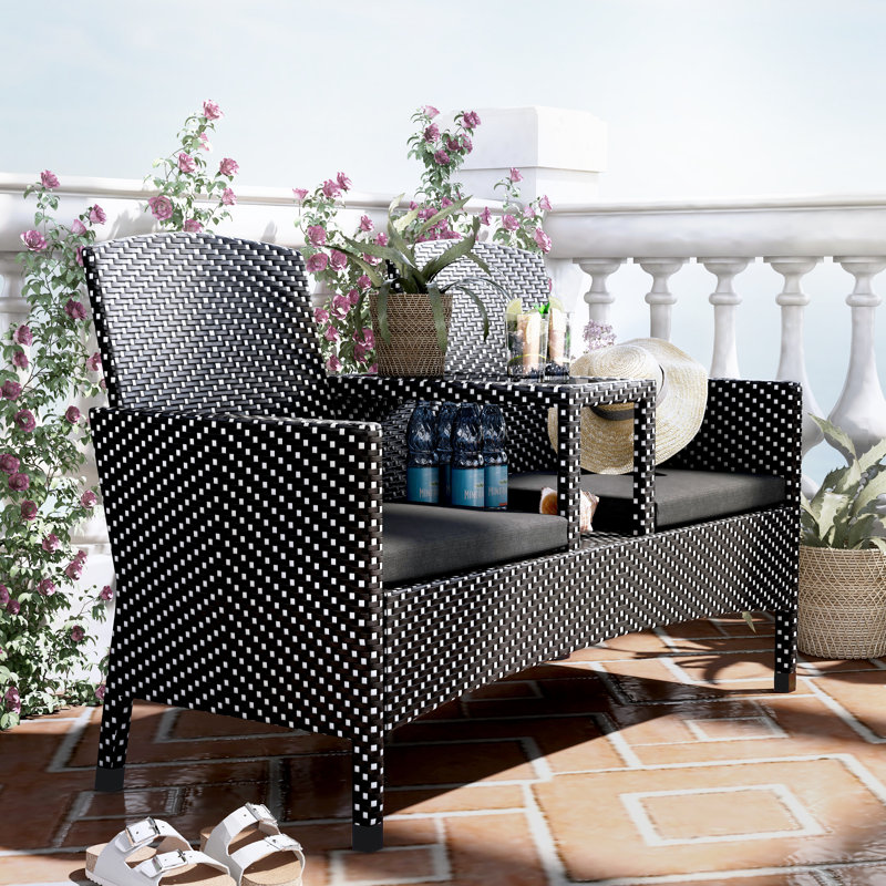 Banc tête-à-tête en osier Tides, Noir
