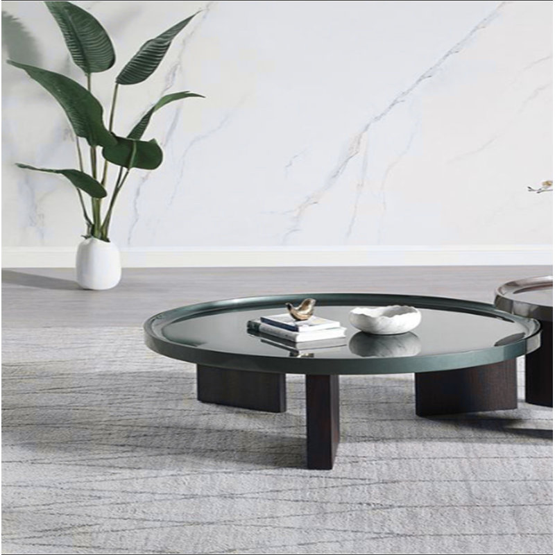 Table basse vert noirâtre et chêne fumé