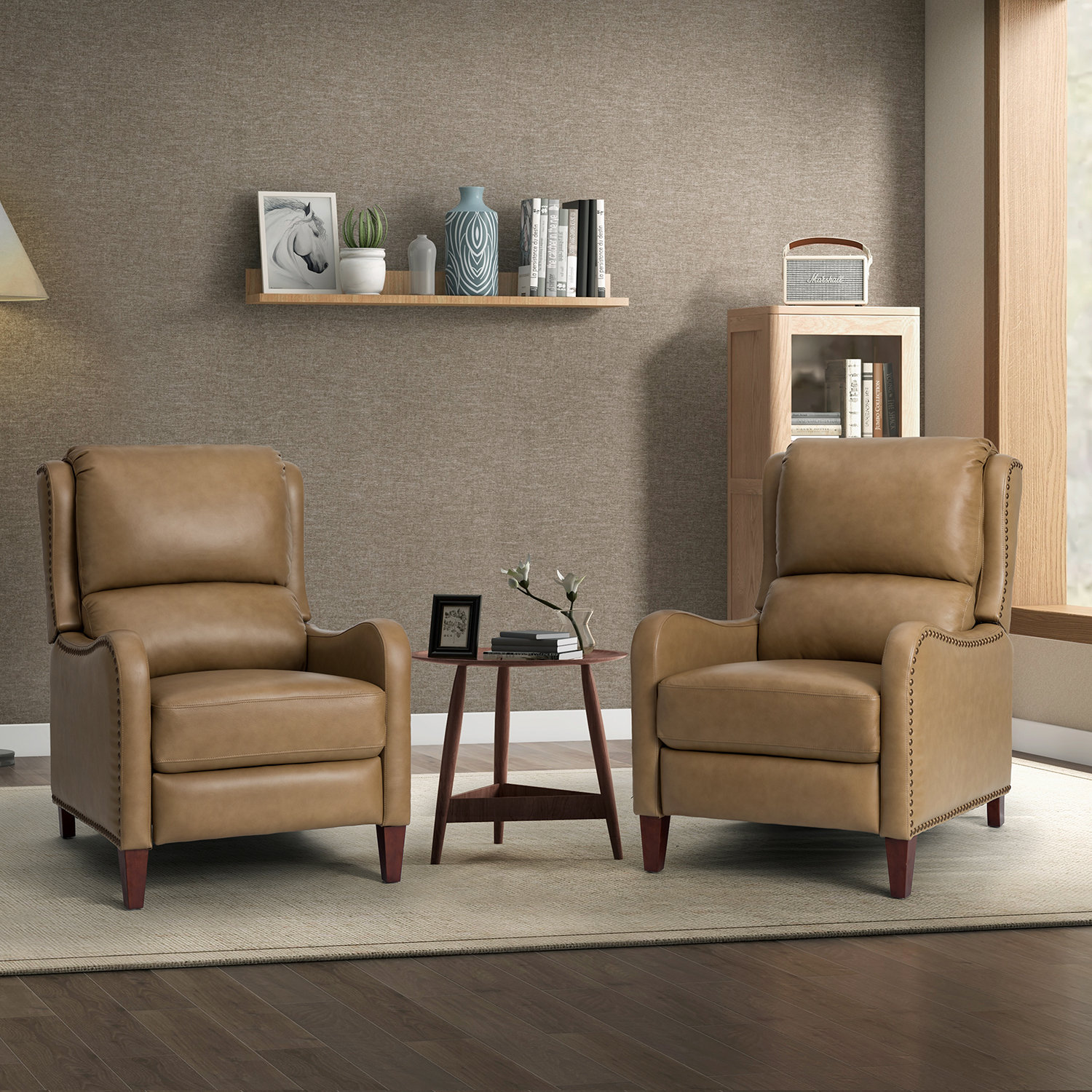 Beecher 29" Genuine Leather Push-Back Recliner, Taupe Top Grain Leather