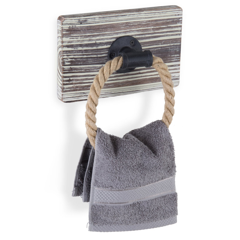 Wood Wall Mounted Rope Towel Ring, Rustic Brown
