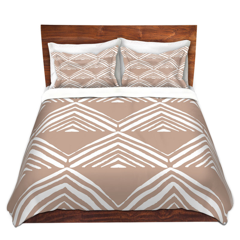 Polyester Geometric Shapes Duvet Cover, 1 Twin Duvet Cover + 1 Standard Sham, Taupe/Black/Pink