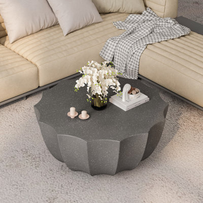 35.43" Modern Outdoor And Indoor Waterproof Coffee Table, Durable Mgo Cement Design, Suitable For Terraces, Gardens, Backyards And Living Rooms ( Grey)