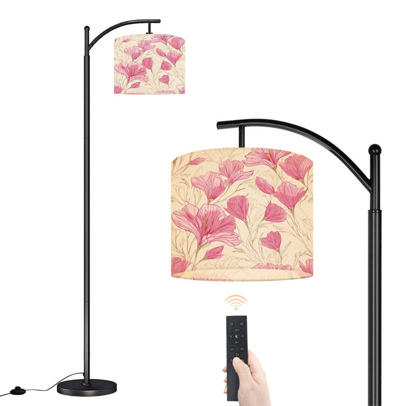 Lampe sur pied à arc avec abat-jour réglable, floral, délicat, romantique, crème sur pied, rétro, lampe sur pied, 3 couleurs, intensité variable, haut, poteau avec interrupteur au pied pour la chambre à coucher