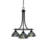 Paramount 3 Light Downlight Chandelier Shown In Matte Black Finish With 7" Blue Mosaic Art Glass