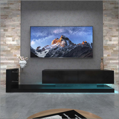 Meuble télé à DEL pour téléviseur 55 65 75 po, meuble télé moderne équipé d'une prise de courant, console télé pour maisons et appartements