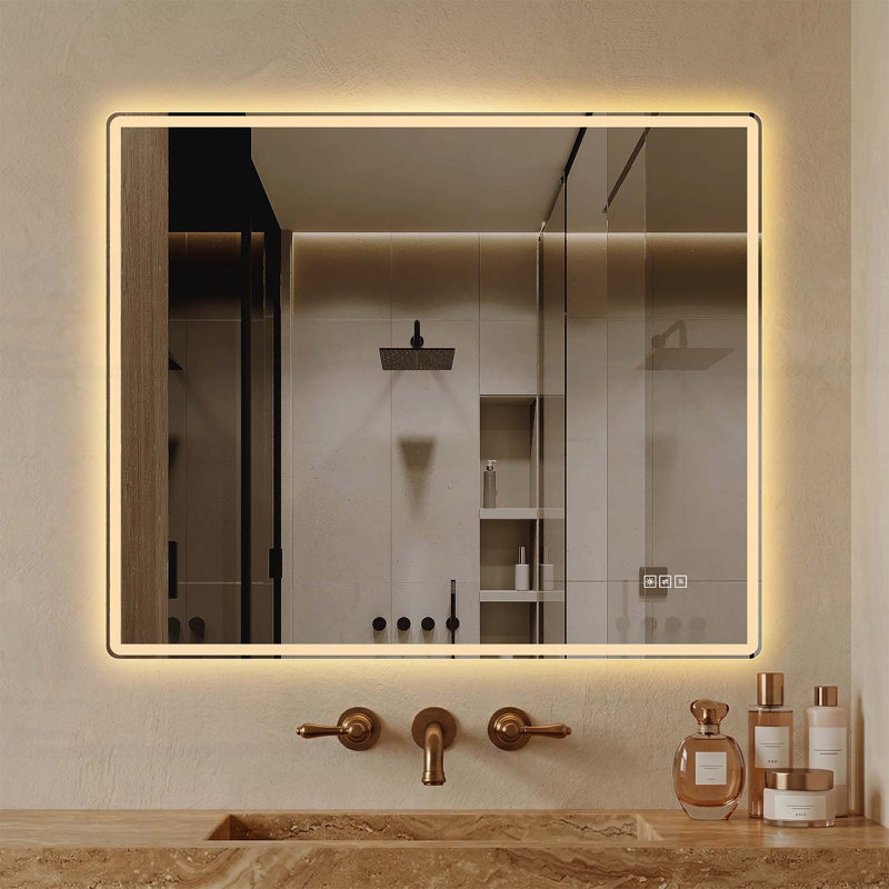 Miroir de salle de bain à DEL sans cadre 30 po x 36 po avec antibrouillard, 3 températures de couleur, gradation continue, mémoire intelligente, certifié UL, imperméable IP44