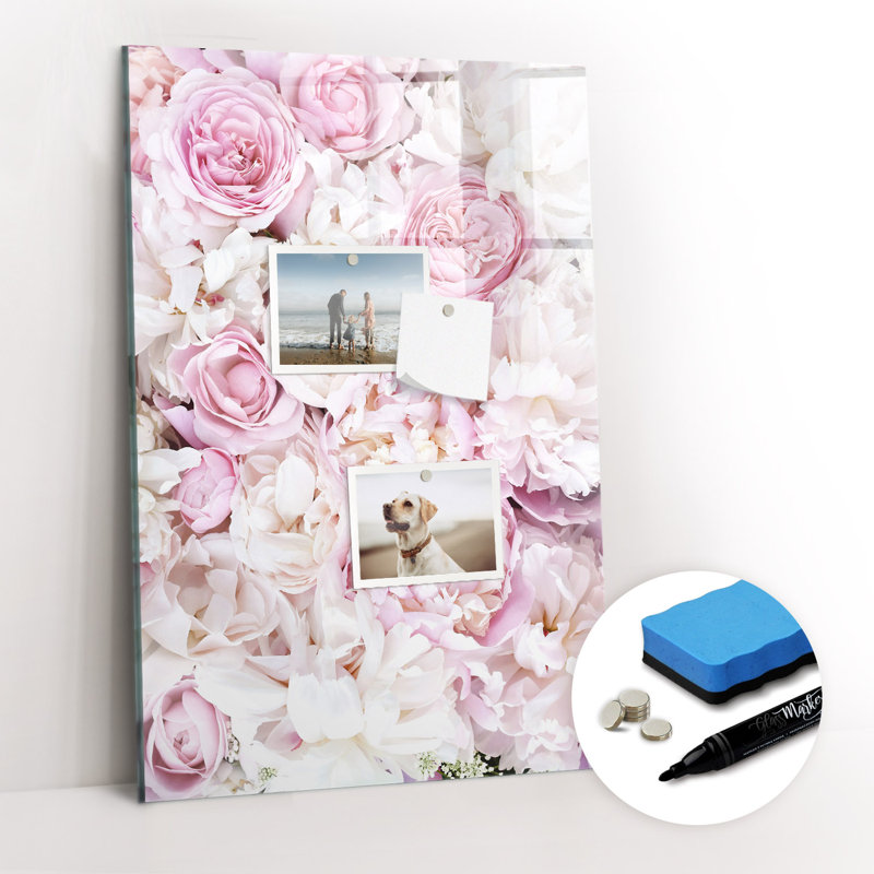 Magnetic Memo Board Whiteboard - 40 x 60cm - Includes Marker and Magnets - Flowers roses