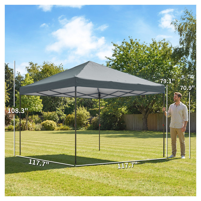 Tente à auvent escamotable 10 pi x 10 pi Outsunny avec installation à une touche, système de pieds à hauteur réglable et sac de transport à roulettes