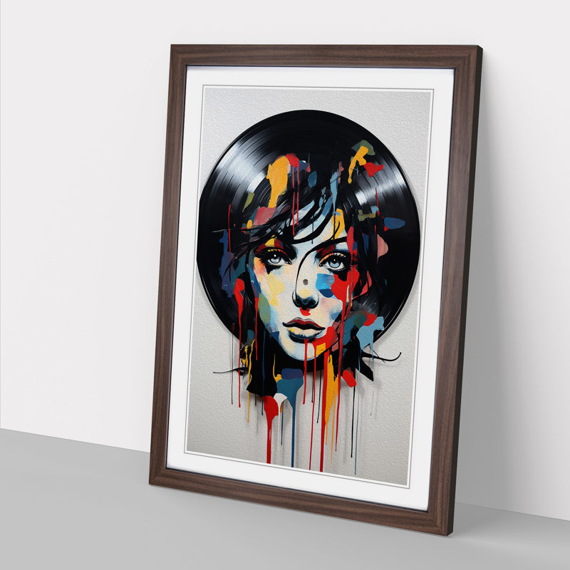 Vinyl Record Modern - Single Picture Frame Print on Wood, Walnut, 46cm H x 34cm W x 2cm D