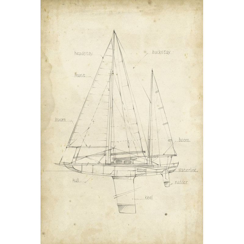 'Sailboat IV' by Ethan Harper - Drawing Print, 30cm H x 20cm W, Wrapped Canvas