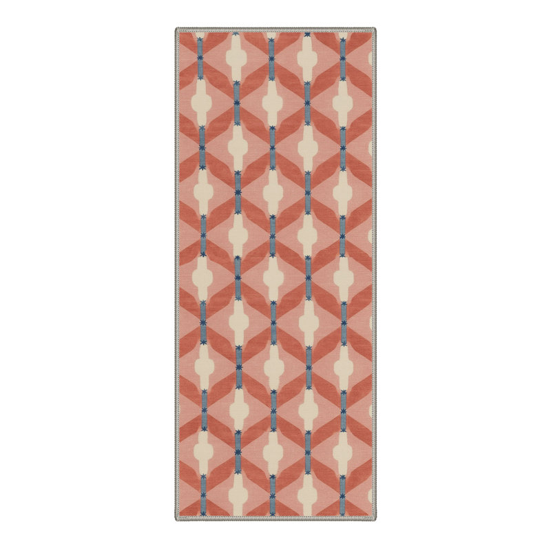 Tapis d'intérieur moderne à rayures rouges / beiges / bleu lavable à la machine avec envers antidérapant, Runner 2'6" x 8'