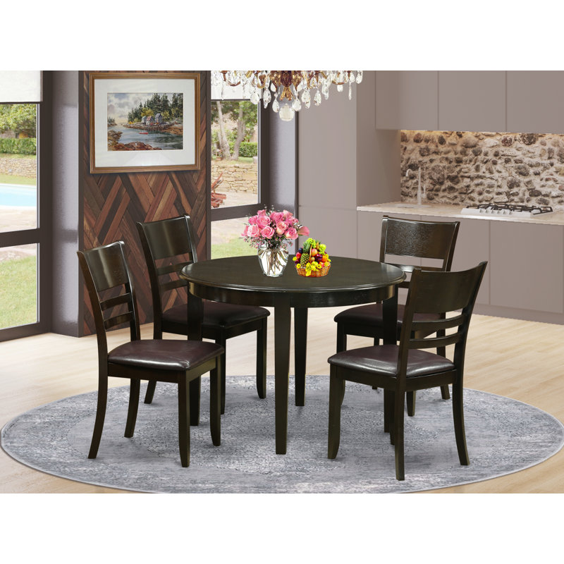 Ensemble de table de salle à manger moderne 5 pièces comprenant une table de cuisine ronde et 4 chaises de salle à manger en similicuir, cappuccino de 42 po x 42 po