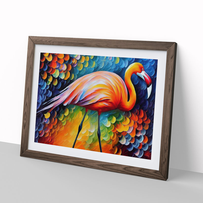 Flamingo Vol.2 Abstract - Single Picture Frame Painting, 25cm H x 34cm W x 2cm D, Walnut Framed