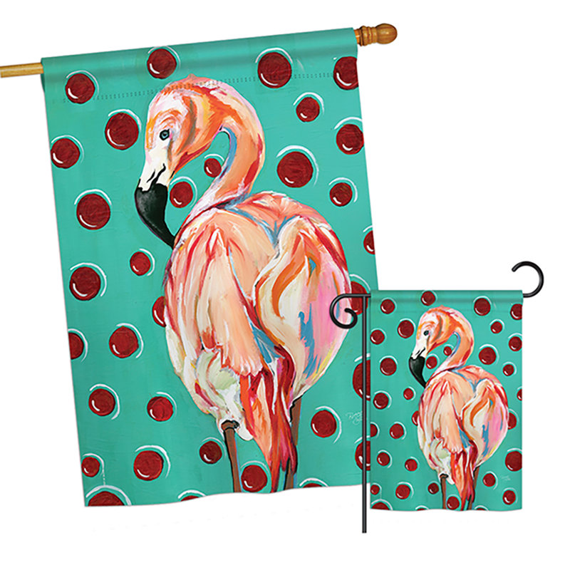 40 x 28 po en polyester à 2 côtés pois dot flamant rose friend oiseaux drapeau de jardin