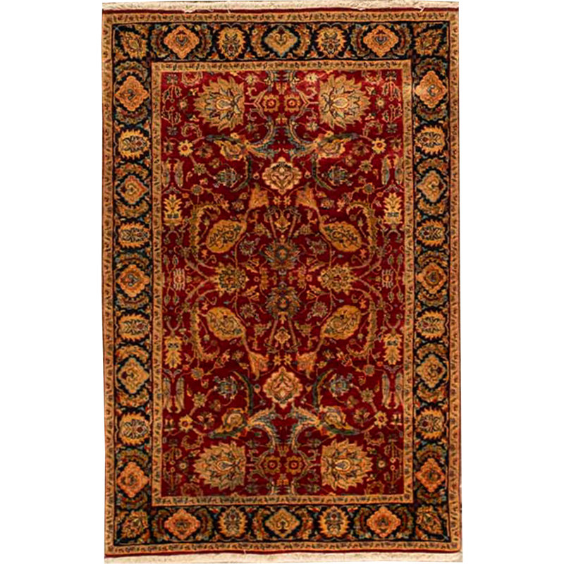 Tapis rouge et bleu noué à la main de haute qualité