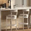 Tabouret de bar avec retour automatique à 180 degrés, 31 po Hauteur de l'assise, structure en bois blanc, revêtement en similicuir gris, pieds incurvés, poids de l'emballage de 31,23 lb, tabouret de 31 po et cuir, dossier ouvert 20,29