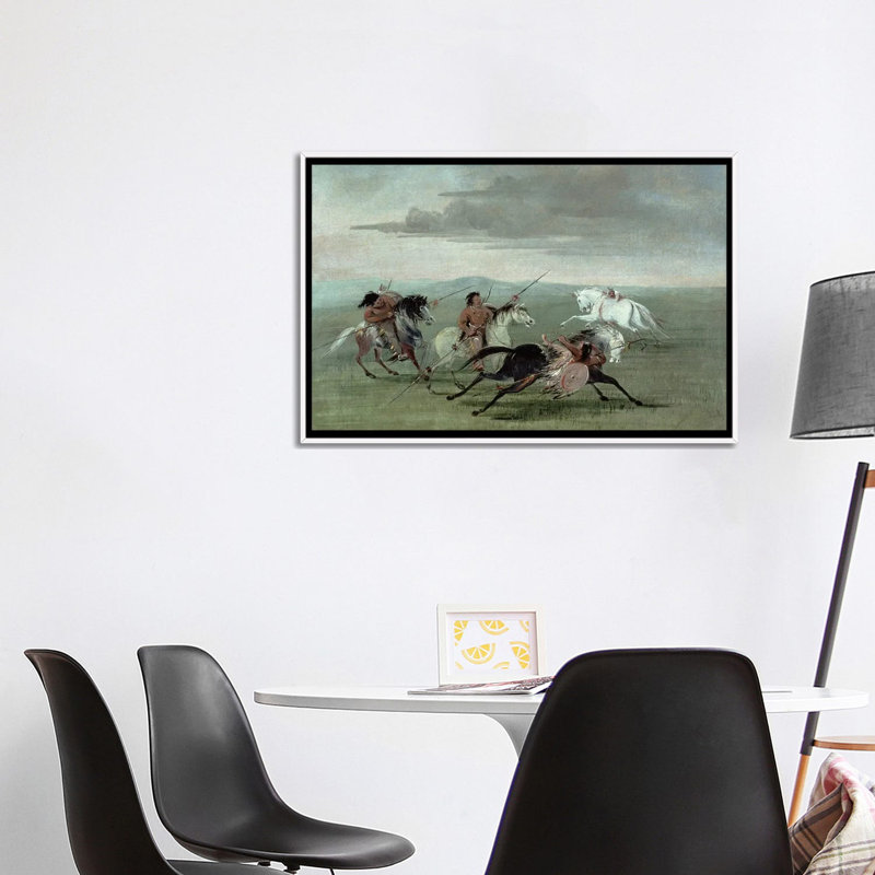 Commanche «Feats Of Martial Horsemanship», reproduction d'art sur toile encadrée, H 26 po x l 40 po, Blanc