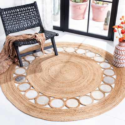 Coffman Natural Fiber Hand Woven Jute/Leather Rug in Beige/Gray