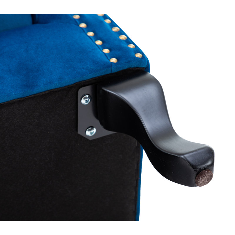 Fauteuil à oreilles en velours bleu sarcelle avec coussin Dorava, Bleu
