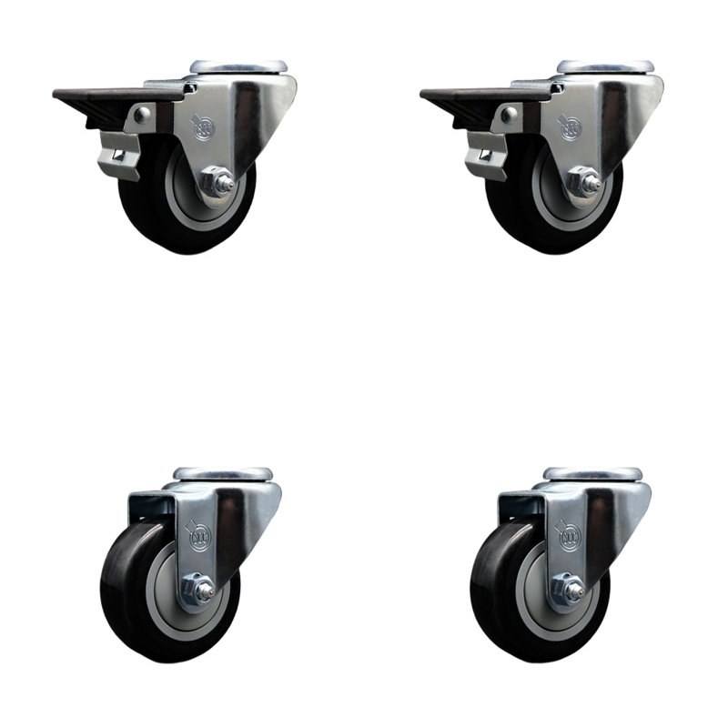 4-Piece Polyurethane Caster Set, Black