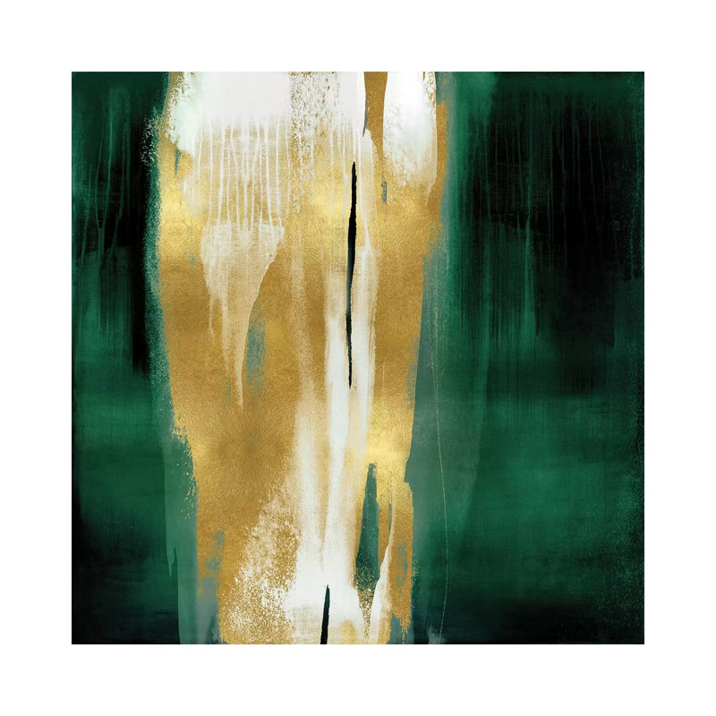 Free Fall Emerald With Gold I by Christine Wright - Wrapped Canvas Painting, 30.48 cm H x 30.48 cm W
